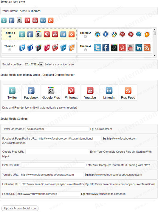 Acurax social media widget configuracion