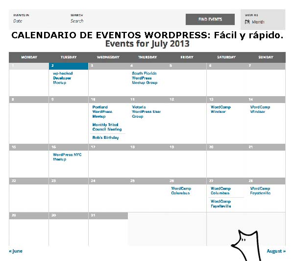 Calendario de eventos wordpress