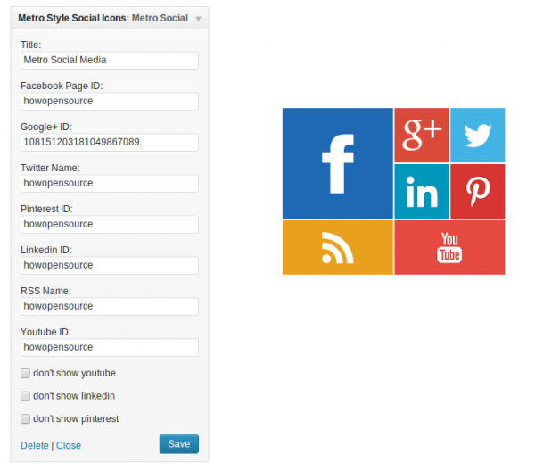 wifget social metro configuración